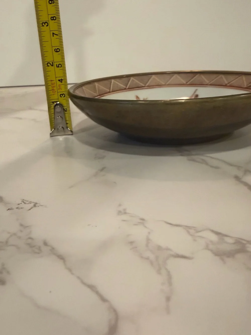 Vintage Japanese Porcelain Brass Mounted Bowl Bird & Floral Trinket Dish 6”